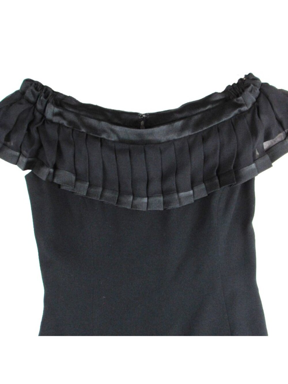 Lourdes Chavez Crepe slightly off shoulder silk pleated trim sheath dress XS